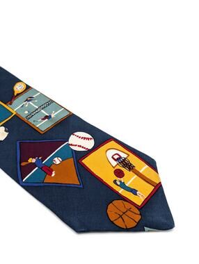 Vintage 90s Save the Children Silk Tie Kids Playing Sports Whimsical Made in USA